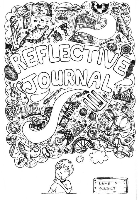 Reflective Journal Book Cover :D - by Charlandi Blom Reflective Journal Design, Book Reflection, Journal Design Ideas, Reflection Paper, Reflective Journal, Reflection Journal, Book Cover Diy, Scene Drawing, Cool Doodles