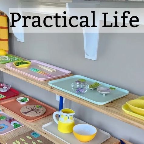 Montessori Classroom Practical Life, Montessori Preschool Set Up, Cgs Practical Life, April Practical Life Montessori, Practical Life Activities Kindergarten, Montessori Practical Life Shelf, Spring Practical Life Montessori, Practical Life Activities Preschool, Montessori Practical Life 3-6 Activities