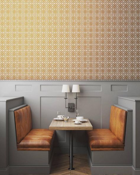 Grace Bonney on Instagram: “I love a caramel (or mustard) and grey color combo- especially in this little booth situation @tylesco shared in #dswallpaper” Restaurant Booth Design, Booth Seating Design, Booth Seating Restaurant, Seating Restaurant, Restaurant Booth Seating, Elegant Bedroom Design, Dining Booth, Restaurant Booth, Lake House Interior