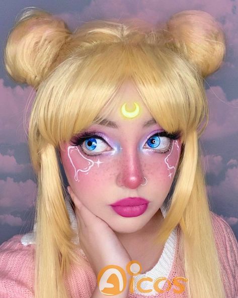 Anime Makeup Kawaii, Sailor Moon Makeup, Sailor Moon Costume, Anime Cosplay Makeup, Halloween Makeup Diy, Anime Makeup, Doll Eye Makeup, Kawaii Makeup, Anime Wigs