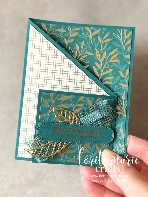 Hello! Thanks for joining us on our Create with Stamping Friends Saturday Blog Hop! Our theme this week is to make a card with a Zig Zag Fun Fold. I've been loving these challenges this month and trying out some different techniques and folds, I hope you've been getting some inspiration too!Materials UsedTo make this card, I used products that create an elegant look for Fall: • New Paper!: The Regal Distressed Specialty DSP will be in the upcoming Sept-Dec Mini Catalogue and it's so beautiful! Zig Zag Folds, Christmas Card Gift, Designer Paper Cards, Pop Up Card Templates, Card Design Handmade, Fancy Fold Card Tutorials, Card Making Tips, Fun Folds, New Paper