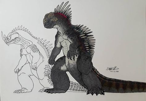 Father of Monsters on Instagram: “So here is a brand new kaiju. If you can't tell what it is, it is a marine iguana. As you can see he is tall. The top of his head is 113.9…” Marine Iguana Drawing, Marine Iguana, Godzilla Monsters, Kaiju Design, Speculative Evolution, Monster Artwork, Godzilla Wallpaper, All Godzilla Monsters, Humanoid Creatures