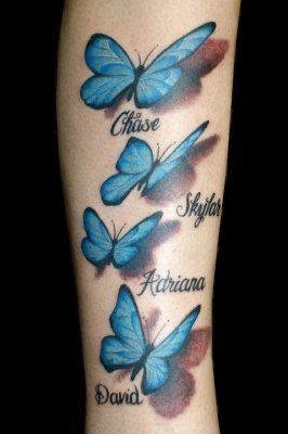 Tattoos With Names, Crispy Baked Shrimp, Butterfly Name Tattoo, Blue Butterfly Tattoo, Baked Shrimp Scampi, Ankle Tattoo Designs, Cool Wrist Tattoos, Remembrance Tattoos, Hand Tattoos For Girls