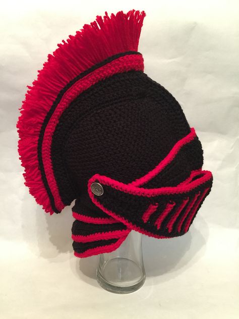 Ravelry: Trojan Black Knight Helmet by Mad Fruit Knight Helmet, Crochet Costumes, Crochet Mask, Knights Helmet, Helmet Hat, Black Knight, Hat Ideas, Blackest Knight, Love Crochet