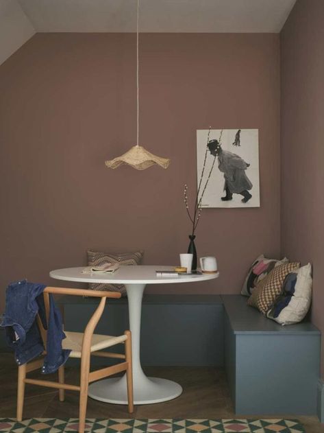 Interior paint ideas: Sulking Room Pink Interior Paint Ideas, Sulking Room Pink, Dramatic Bedroom, Pink Dining Rooms, Behr Colors, Dining Room Bench Seating, Colour Trends, Built In Seating, Interior Colour