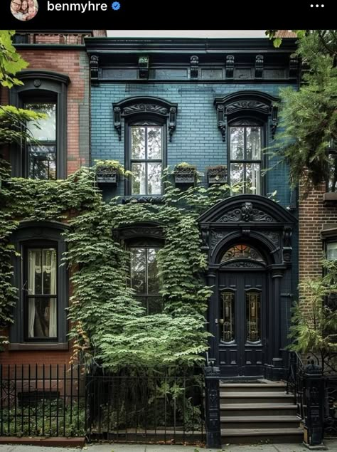 Brownstone Homes, Townhouse Exterior, French Style Homes, Brick Exterior, Dark Home, Urban Oasis, Row House, Industrial House, Sims House