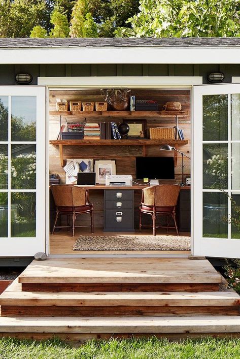 She Shed Office Work Spaces, Shed Office Interior, She Shed Office Ideas, Small Shed Ideas, Shed Office Ideas, She Shed Decorating Ideas, She Shed Ideas, She Shed Office, Backyard Office Shed