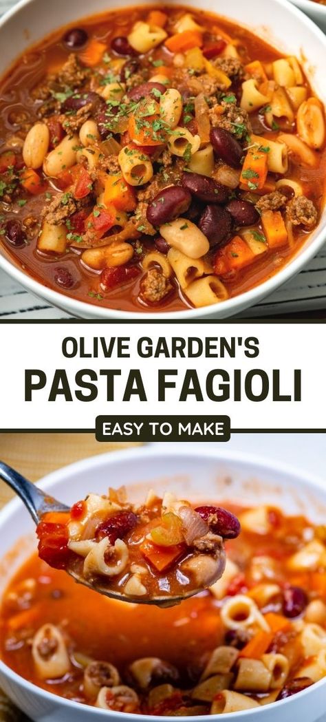 Pasta Fagioli Recipe Olive Garden, Olive Garden Beef Soup, How To Make Olive Garden Soup, Healthy Olive Garden Soup, Copycat Restaurant Recipes Olive Garden Soups, Fazoli Soup, Pasta Fagioli Olive Garden, Easy Pasta Fagioli Soup, Pasta Fagioli Soup Olive Garden