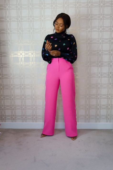 Stunning blouse from @dancingleopard Hot Pink trouser from @boohooofficial heels from @PublicDesire Hot Pink Office Outfit, Hot Pink Slacks Outfit Work, Hot Pink Business Outfit, Hot Pink Dress Pants Outfit, Pink Slacks Outfit Work, Hot Pink Trousers Outfit, Hot Pink Pants Outfit Work, Pink Slacks Outfit, Hot Pink Pants Outfit