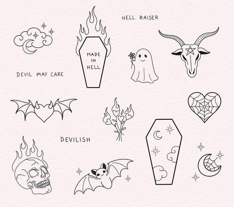 Halloween Tattoo Flash, Handpoke Tattoo, Flash Tattoo Designs, Doodle Tattoo, Spooky Tattoos, Cute Little Tattoos, Tattoo Style Drawings, Tattoo Design Book, Subtle Tattoos