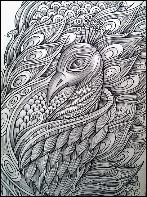 Coloring for adults - Kleuren voor volwassenen Peacock Coloring Pages, Zentangle Animals, Adult Colouring Pages, Peacock Art, Coloring For Adults, Zentangle Drawings, Mandala Design Art, Adult Colouring, Mandala Drawing