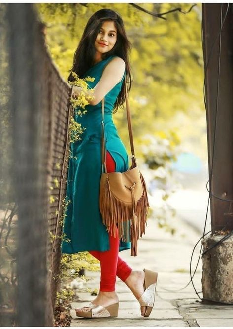 Ways To Wear A Dress, Red Embroidered Dress, Dress Over Jeans, Dress Over Pants, Photoshop Presets, Simple Kurta Designs, Looks Country, Salwar Designs, Long Kurti Designs