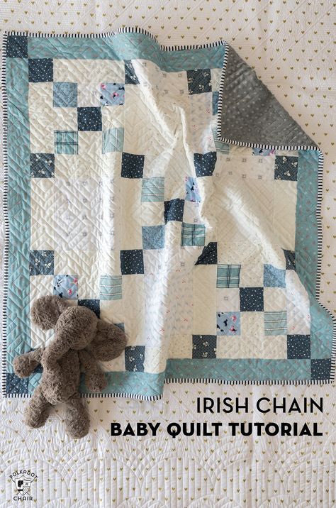 Beginner Friendly Irish Chain Baby Quilt Pattern Quilt Border Patterns Free, Baby Boy Quilt Patterns Free Simple, Toddler Quilt Pattern, Easy Baby Quilts For Beginners, Baby Quilts Patterns Free, Baby Quilts Patterns, Baby Blanket Patterns Sewing, Irish Chain Baby Quilt, Diy Baby Quilt