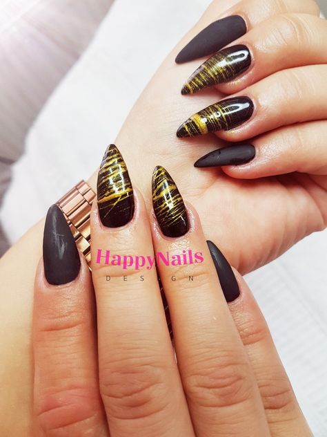 Black Matt Nails, Spider Gel Nails, Spider Nails, Matt Nails, Spider Gel, Nails With Gold, Palm Tree Nails, Nail Vinyls, Nail Stencils