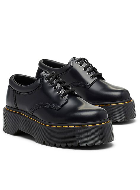 8053 Quad platform derby shoes Women | Dr. Martens | Women's Flats: Ballet, Loafer and more | Simons Bufallo Shoes, Cute Black Shoes, 8053 Quad, Shoes Leather Women, Derby Shoes Women, Trendy Loafers, Loafers Heels, Shoes Png, Dr Shoes