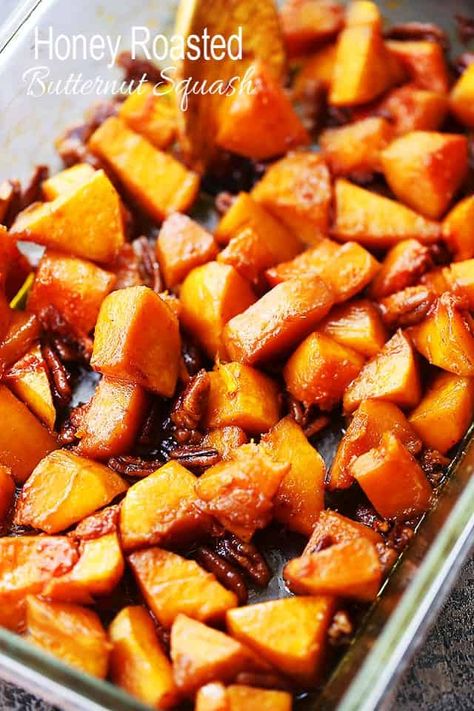 Honey Roasted Butternut Squash, Butternut Squash Recipes, Roasted Squash, Crunchy Pecans, Holiday Side Dishes, Honey Roasted, Roasted Butternut Squash, Roasted Butternut, Squash Recipes