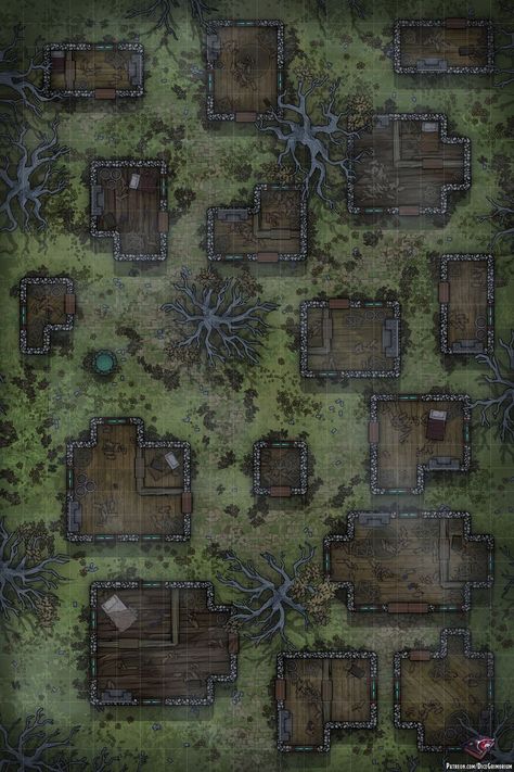 Fantasy Dungeon, Forest Village, Forest Map, Village Map, Abandoned City, Abandoned Village, Abandoned Town, Dnd World Map, Battle Map