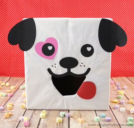 Puppy Dog Valentine Card Box | artsy-fartsy mama Diy Valentine's Mailbox, Girls Valentines Boxes, Valentine Boxes For School, Diy Valentines Box, Kids Valentine Boxes, Valentine Card Box, Monster Valentines, Puppy Valentines, Dog Valentine