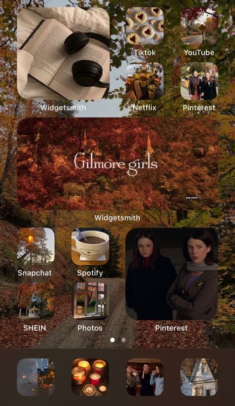 Rory Gilmore Fall Wallpaper, Gilmore Girls Home Screen, Gilmore Girls Intro, Rory Wallpaper, Movie Widget, Fall Homescreen Layout, Ios Home Screen Ideas, Fall Gilmore, Fall Ios