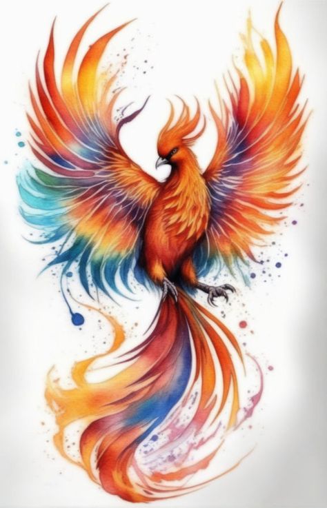 Blue Phoenix Tattoo, Dragon And Phoenix Tattoo, Phoenix Watercolor, Watercolor Phoenix Tattoo, Phoenix Back Tattoo, Phoenix Tattoo Feminine, Xman Marvel, Small Phoenix Tattoos, Dragon Tattoo Sketch