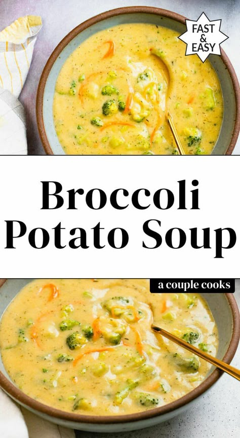 This broccoli potato soup is intensely creamy, satisfying, and 100% plant based! It's an easy healthy soup that everyone loves. #broccolisoup #creamybroccolisoup #veganbroccolisoup #plantbasedbroccolisoup #broccolirecipe #broccolipotatosoup #comfortfoodrecipe #comfortfood #broccolicheesesoup #plantbased #plantbasedrecipe #veganrecipe #wholefoodplantbased #wfpb Cooking Fresh Broccoli, Easy Healthy Soup, Broccoli Potato Soup, Broccoli Potato, Fennel And Orange Salad, Vegan Potato Soup, Potato Broccoli, Creamy Broccoli Soup, Plant Based Soups