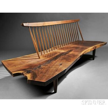 George Nakashima (1905-1990) Conoid Bench | Sale Number 2770B, Lot Number 313 | Skinner Auctioneers Black Walnut Furniture, George Nakashima Furniture, Nakashima Furniture, Unique Wood Furniture, George Nakashima, Japanese Furniture, Walnut Furniture, Wooden Bench, Woodworking Furniture