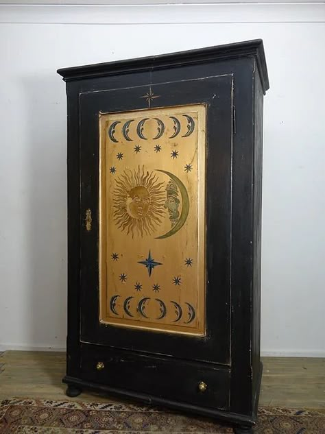 Whimsigoth Painted Furniture, Halloween Painted Furniture, Symbolistic Art, Cupboard Painting Ideas Diy, Whimsical Bedroom, Furniture Remodeling, Whimsical Painted Furniture, Reupholster Furniture, Unique Furniture Pieces