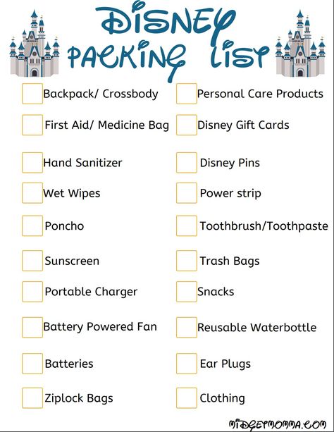 Disney World For Beginners, Disney World Bucket List, What To Bring To Disney World, Things To Bring To Disneyland, Disney Trip Tips, Disney World Checklist Packing Lists, Disney Packing List For Women, Disney World Packing List Printable, Packing List For Disney World