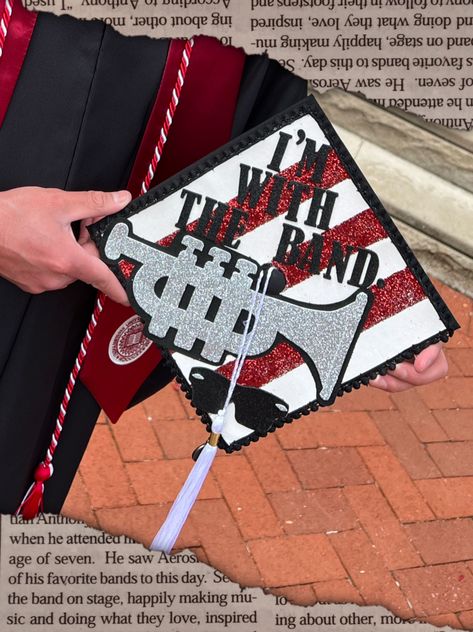 Graduation cap, with Marching Band and Favorite movie “ The Blues Brothers “ theme💯🎺 Marching Band Graduation Cap, Band Graduation Cap, Music Major Graduation Cap, Music Education Graduation Cap, Grad Cap Music Ideas, High School Musical Graduation Cap, Graduation Things, Marching Band Memes, High School Band