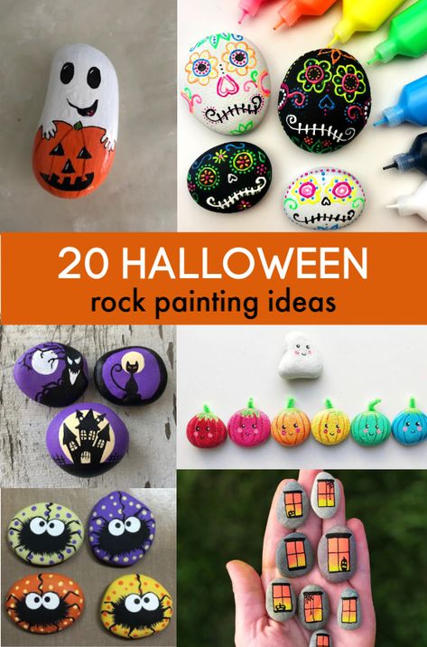 20 Halloween Rock Painting Ideas Rock Painting Ideas For Kids, Halloween Rock Painting Ideas, Halloween Rock Painting, Halloween Painted Rocks, Painting Ideas For Kids, Rock Painting Supplies, Hallowen Ideas, Halloween Rocks, Rock Painting Ideas