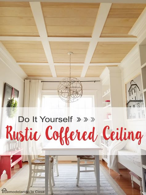 Rustic Coffered Ceiling, Ceiling Remodel, Diy Rustic Home, Rustic Ceiling, Rustic Bedroom Decor, Diy Rustic Decor, Basement Makeover, Diy Ceiling, Ceiling Ideas