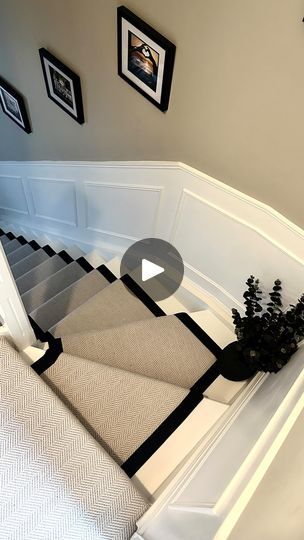 149K views · 10K reactions | Stair Transformation 🔥 FAQs answered below 👇🏻 

❓Where’s the runner from…

It’s called Home Poppy Lane Stair Runner from @floor.Street (use HOMEPOPPYLANE for 10% off - AD code) 

❓What is on the landing…. 

The landing is tiny and no wall space just doorways so the panelling stops at the top of the stairs. I would have 100% carried the panels on if there were enough walls. 

Carpet on the landing is exactly the same carpet without the black boarder and it’s fitted across and tucked under the top step.

❓Does it get dusty…. 

I keep on top of it every 2-3 days so it doesn’t bother me. I Hoover and wipe the sides and use a duster on the walls every 2 weeks or so….

❓How did you get the runner to turn at the top of the stairs… 

Ours was bespoke made but they d Under Stairs Styling Ideas, Hall Stairs Landing Ideas, Modern Entrance Hall Ideas, Staircase With Runner Ideas, Closed Staircase Ideas Decor, Top Of Stairs Wall Decor, Landing Wall Ideas, Top Of The Stairs Decor, Stairs Landing Decor