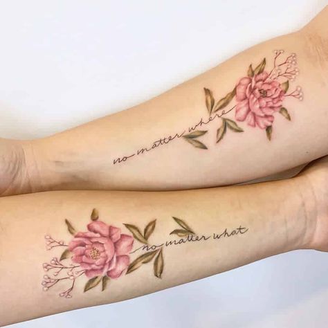 Unique Sister Tattoos, Sister Tattoo Designs, Matching Friend Tattoos, Matching Tats, Matching Best Friend Tattoos, Bestie Tattoo, Matching Sister Tattoos, Small Flower Tattoos, Bff Tattoos