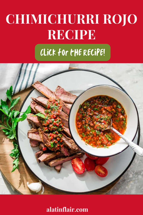 This CHIMICHURRI ROJO RECIPE is a tasty fusion of roasted red bell peppers, herbs and the incredible taste of Smoked Paprika working together to make a deep and sophisticated sauce. Click for the recipe! Red Chimichurri Sauce, Red Chimichurri, Chimichurri Sauce Recipe, Easy Sauce Recipe, Southwestern Recipes, Chimichurri Recipe, Red Bell Peppers, Chimichurri Sauce, Quick Appetizers