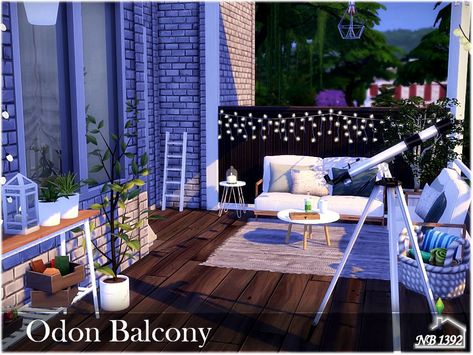 nobody1392's Odon Balcony Sims 4 Porch Decor, Sims 4 Porch Ideas, Sims Balcony, Sims 4 Balcony Ideas, Sims 4 Screened In Porch, Sims 4 Balcony Cc, Sims 4 Balcony, Sims 4 Cc Balcony Furniture, Balcony Sims 4