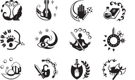 D&D Class Icon System on Behance Dnd Class Icons, Icon Reference, Dungeon Rpg, Dnd Tokens, Dnd Character Sheet, Character Symbols, D D Classes, Dragon Icon, Dnd Classes