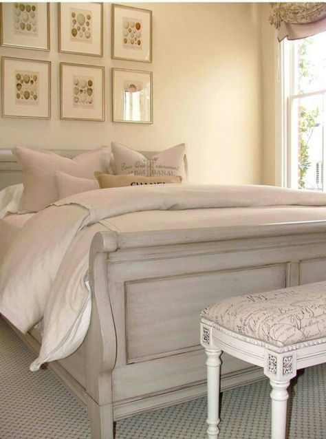 Sleigh bed Cozy Bedroom Furniture, Painted Bedroom, Bed Makeover, Painted Beds, Furniture Dolly, Painted Bedroom Furniture, Sleigh Bed, Diy Bed Frame, Shabby Chic Bedroom