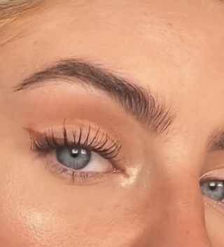 brown eyeliner Eyeliner With Inner Corner Highlight, Light Brown Winged Eyeliner, Brown Eyeliner Blonde Hair, Cute Small Eyeliner, Brown Eyeliner Blue Eyes, Simple Brown Eyeshadow Looks, Simple Brown Eyeliner, Brown Mascara Blue Eyes, Brown Eyeliner Looks Natural