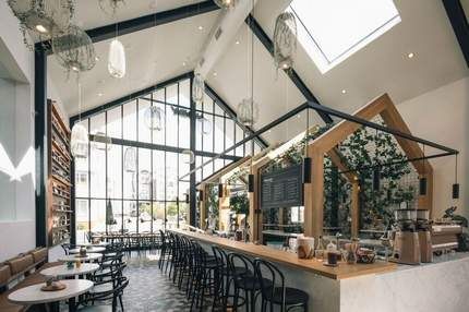 A communal kitchen area inside the Harrison Urby. Communal Kitchen Architecture, Communal Kitchen Design, Coffee Shop Japan, Cafe Floor Plan, Communal Workspace, Communal Space, Community Kitchen, Communal Living, Communal Kitchen