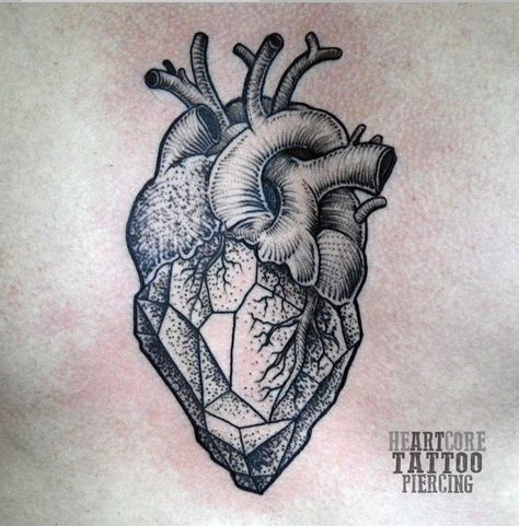 Ezekiel 36:26 - I will give you a new heart and put a new spirit in you; I will remove from you your heart of stone and give you a heart of flesh. Stone Heart Tattoo, Geometric Heart Tattoo, Anatomical Tattoos, Flesh Tattoo, Anatomy Tattoo, Stone Tattoo, Anatomical Heart Tattoo, Rock Tattoo, Handpoke Tattoo