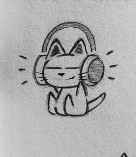 Drawing On Ruled Paper, Minimalist Art Style, Cat With Headphones, Cat Doodles, Notebook Sketches, Cute Easy Doodles, Goofy Drawing, Cat Doodle, Animation Art Sketches