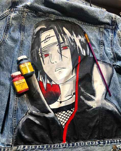 one of my favorites itatchi paintings ive done on denim this was a great one and a fan favorite all around . if you enjoy naruto i know youll appreciate this piece! #itatchi #itachi #naruto #itachiart #itachipainting #itachidrawing #narutoart #sasuke #sasukeart #uchihaclan #uchiha #vinceswain #customdenimjacket #animeart #anime Itachi Naruto, Anime Jacket, Naruto Clothing, Naruto Akatsuki, Diy Denim Jacket, Painted Clothes Diy, Custom Denim Jacket, Denim Art, Mode Chanel