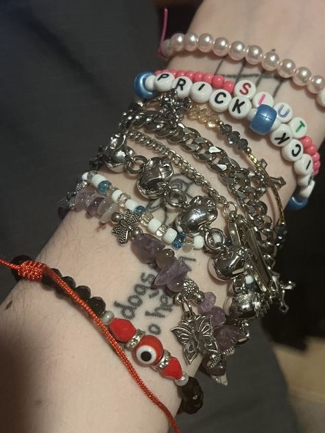 Alt Bracelets, Emo Bracelets, Peter Quill, Dope Jewelry, Funky Jewelry, Stacked Jewelry, Cute Bracelets, Aesthetic Grunge, Pics Art