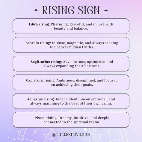 So you've probably been asked: "what's your sun, moon, and rising?" But you don't know what it all means - well let's break it down; starting with the Rising sign. Learn more about your personality by booking a session with me at thelexiewilson.as.me or at the link in my bio Love, Lex #astrologypost #rising #risingsigns #astrologybasics #beginnerastrology #astrologyforbeginners Zodiac Rising, Sun Moon And Rising, Bio Love, Witch Things, Capricorn Rising, Holly Hobby, Rising Sign, Aquarius Rising, Healthy Heart