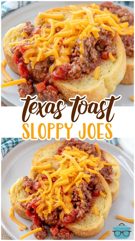 These Texas toast Sloppy Joes are the most deliciously easy BBQ flavored sloppy joes on top of garlic Texas toast topped with melted cheese! Hand Sandwiches, Texas Toast Sloppy Joes, Garlic Texas Toast, Bbq Sloppy Joes, Easy Summer Dinner Ideas, Western Recipes, Homemade Sloppy Joe Recipe, Sloppy Joe Recipe, Loose Meat Sandwiches