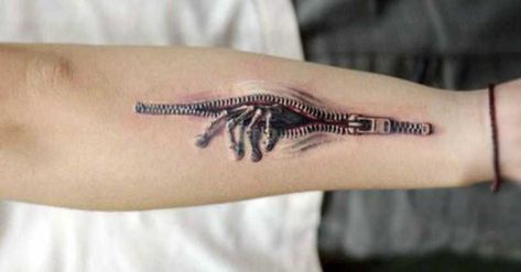 If you are the squeamish type or have a history of fainting easily, you have been warned. What you’re about to look at is a collection of some of the creepiest and all-around uncomfortable tattoos you're likely to ever see. However, if you’re looking for a new and innovative way to make old people... Zipper Tattoo, Tato 3d, Best 3d Tattoos, Font Tato, Tatoo 3d, Amazing 3d Tattoos, 42 Tattoo, Optical Illusion Tattoo, Embroidery Tattoo