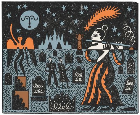 Nightfall: A Moonlit Exploration Experiential Art, Greenwood Cemetery, Textiles Sketchbook, Love Illustration, Green Wood, Arte Popular, Album Art, New Yorker, Linocut