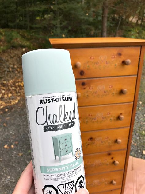 DIY Chalk Painted Cabinet Makeover | Before and After Chalk Paint Cabinets, Paint Cabinet, Chalk Spray Paint, Paint Makeover, Pine Cabinet, Spray Paint Furniture, Chalk Paint Furniture Diy, Chalk Paint Makeover, Blue Chalk Paint