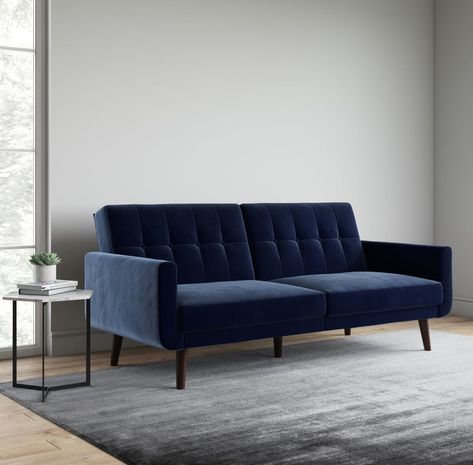 Blue Velvet Couch, Comfortable Futon, Modern Futon, Modern Sofa Bed, Faux Leather Sofa, Futon Sofa, Homes And Gardens, Living Room Furniture Sofas, Small Space Living