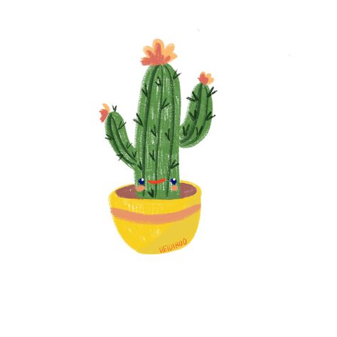 Heidiroo Art, Cute Cactus Illustration, Cactus Flower Illustration, Cactus Design Illustration, Cactus Cat Drawing, Cactus Garden Drawing, Planter Pots, Cactus, Sketch Book